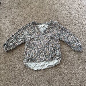 Women's Floral V-Neck Blouse in Multi-Color